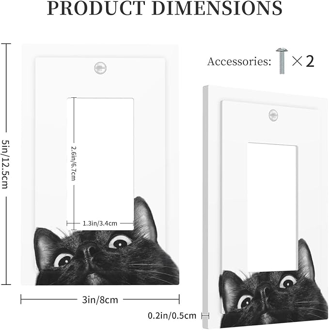 Peeping Black Cat Cute Animals Decorative Outlet Covers 1 Gang Single Rocker Light Switch Cover Plate Wall Plates GFCI Faceplate for Kids Room Home Decor