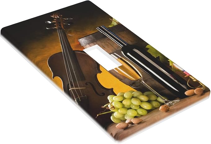 Grape Wine Violin 1-Gang Toggle Light Switch Plate, Still Life Painting Wall Plate for Kitchen, Dining Room, Wine Corner & Home