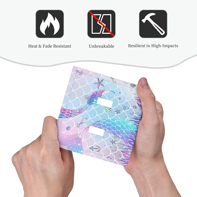Colorful Cute Kids Girl Purple Pink Ocean Mermaid Tail Scale Conch Starfish Glitter 2 Gang Electrical Double Toggle Outlet Light Switch Wall Plate Decorative Receptacle Face Switchplate Cover Mid Size