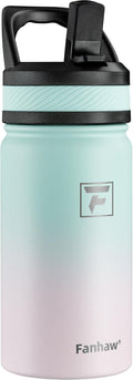 Fanhaw 14 Oz Kids Insulated Water Bottle with Straw Lid – Stainless Steel Double Wall Vacuum, Leak-Proof, BPA-Free Water Bottles for School Boys & Girls(Green Pink)
