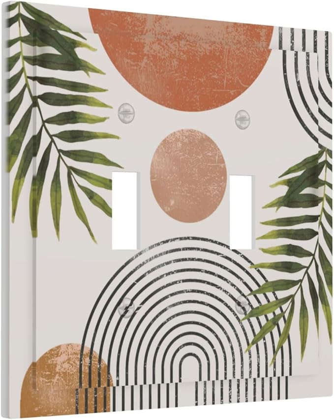 Beautiful Boho Mid Century Large Archs Sun Leaves Plants Decorative Switch Plates 2 Gang Double Toggle Outlet Light Switch Cover Wall Plate Electrical Faceplate for Bedroom Living Room Decor