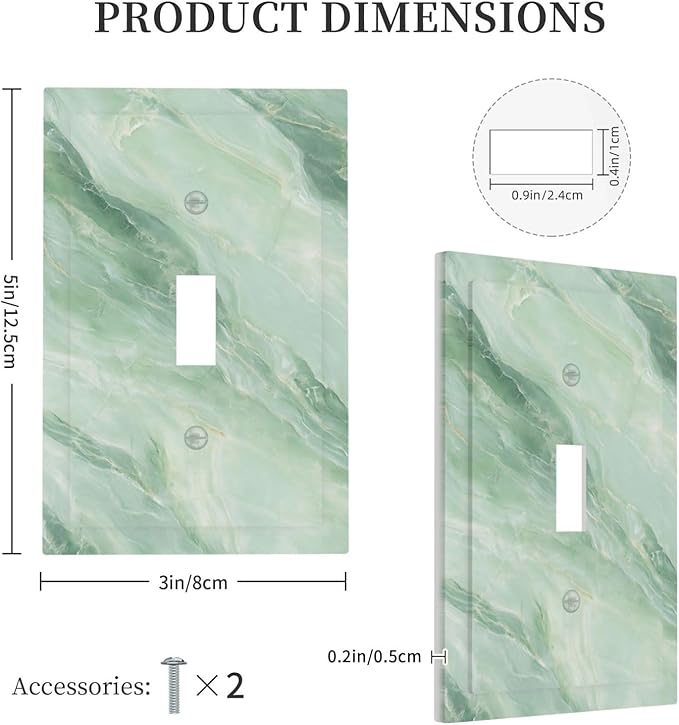 Decorative Light Switch Cover Plate Green Marble Pattern 1 Gang Single Toggle Wall Plate Electrical Outlet Covers Decorate Switch Plate Cover for Home Bedroom Decor