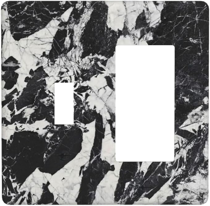 Black White Marble Abstract Luxury Outlet Covers 1 Toggle 1 Rocker Combination Decorative Wall Plate Electrical Switch Plates Light Switch Cover Plate for Bathroom Kitchen Decor