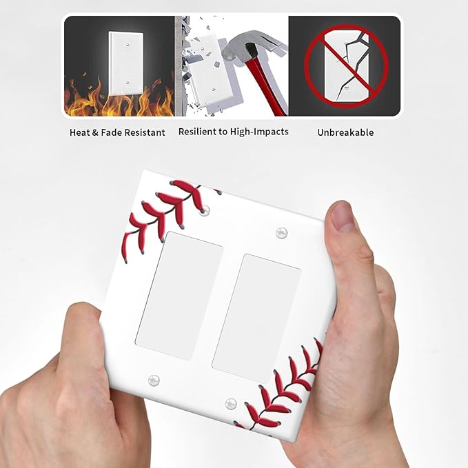 Baseball Double Gang Rocker Decorative Light Switch Cover, 2-Gang Wall Plate Outlet Cover