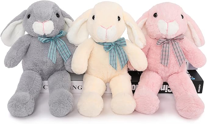 BENINY Easter Bunny Stuffed Animal 14" in Bulk, 3Pcs Cute Stuffed Bunny Rabbit Plush Toys Gift for Girls Kids, Grey/White/Pink