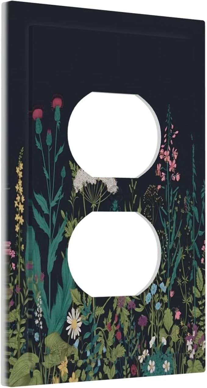 Boho Garden Flowers Weeds Floral Wildflowers Outlet Covers 1 Gang Duplex Light Switch Cover Decorative Switch Plates Electrical Receptacle Faceplate Wall Plate for Bedroom Living Room Decor
