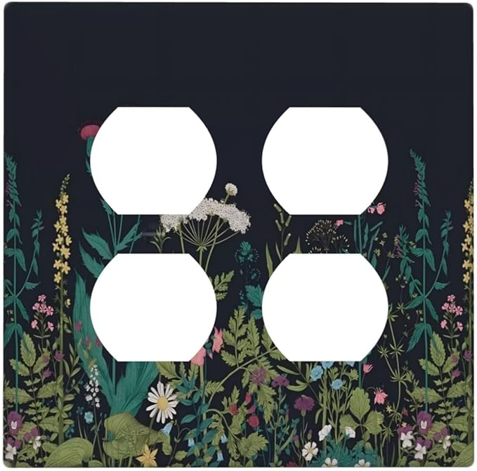 Boho Garden Flowers Weeds Floral Wildflowers Outlet Covers 2 Gang Double Duplex Decorative Light Switch Covers Electrical Wallplates Socket Faceplate for Bedroom Living Room Decor