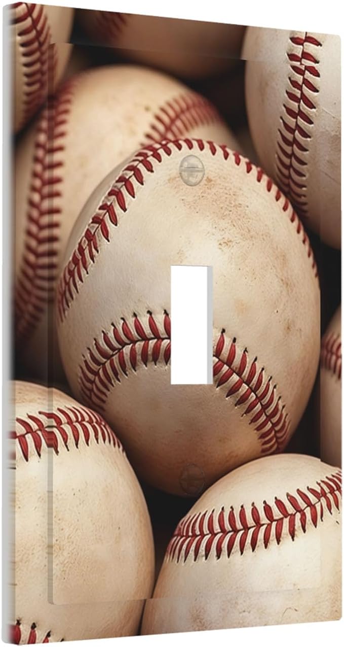 Vintage Baseball 1-Gang Toggle Light Switch Plate, Americana Baseball Decorative Wall Plate for Sports Fan Decor