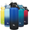 Konokyo Insulated Water Bottle with Straw Lid,32 oz Stainless Steel Vacuum Metal Bottle with Silicone Handle,Black Blue