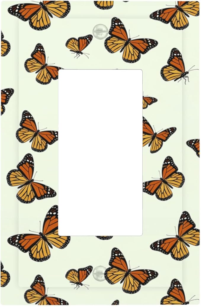Monarch Butterfly Single Rocker Switch Cover - 1-Gang Standard US Size Butterfly Migration Light Switch Covers, Vibrant Orange Whimsical Garden for Girls Room
