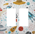Cartoon Space Rocket Boys Universe Planet 2 Gang Rocker Decora Light Switch Covers Decorative Unique Dual Outlet Covers Wall Plate Electrical Faceplate Switchplate GFCI for Nursery Kidroom