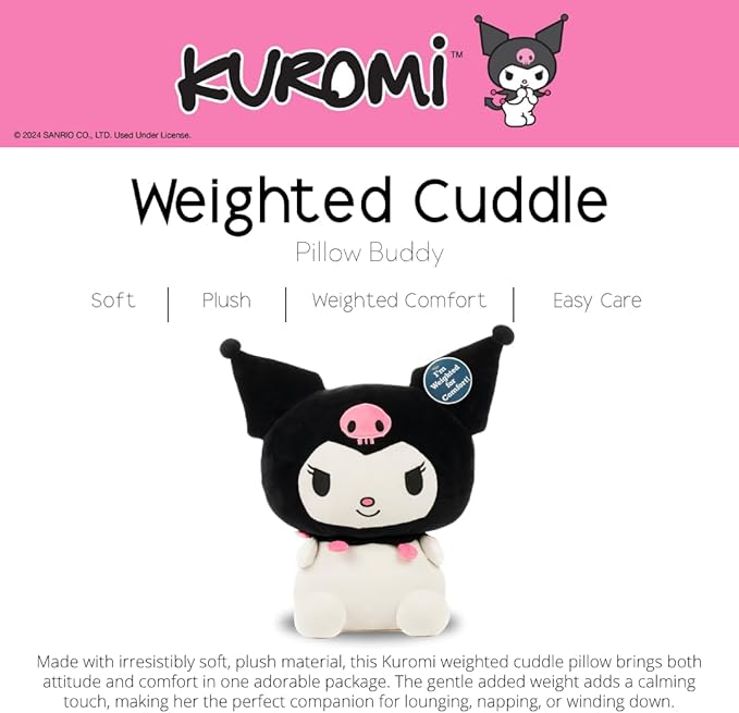 Franco Calm Kuromi Bedding Super Soft Plush Calming 3Lb Weighted Cuddle Pillow Buddy, Comfort Pillow, (Officially Licensed Product)