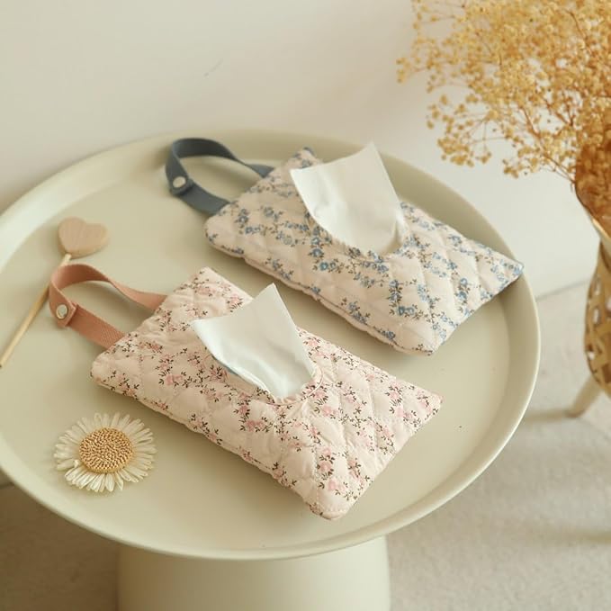 Quilted Baby Wipe Holder Quilted Wipe Pouch Portable Hanging Floral Wet Wipes Bag for Car, Stroller