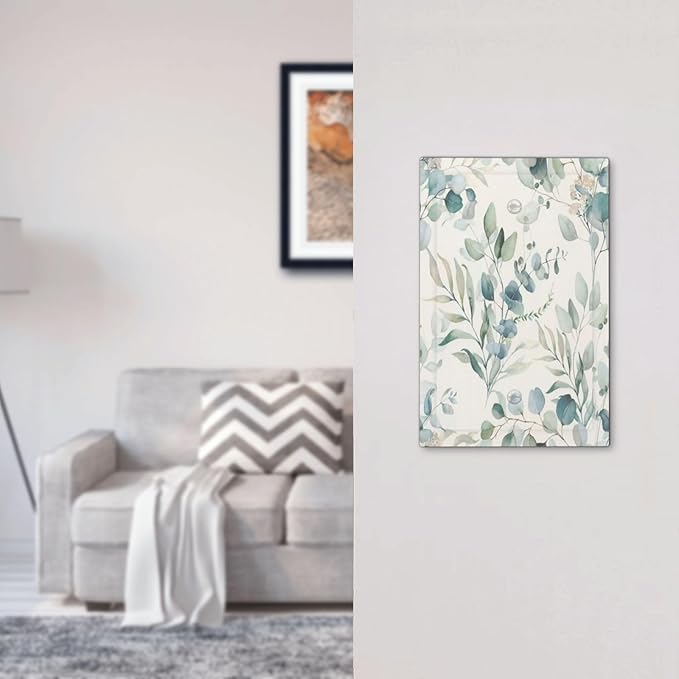 Boho Green White Eucalyptus Leaf Floral Light Switch Cover Plate 1 Gang No Device Blank Electrical Wall Plates Faceplate Decorative Switch Plate Covers for Farmhouse Living Room Decor