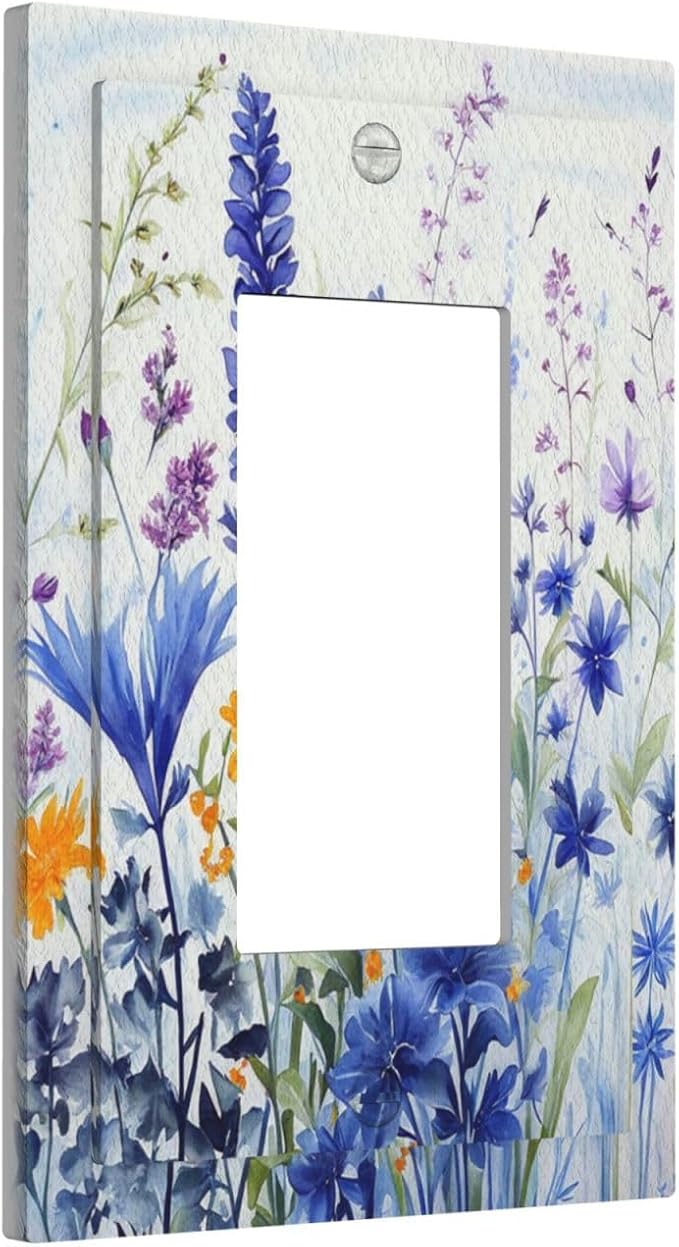 Light Switch Cover Plate Lavender Watercolor Wildflowers Colorful floral 1 Gang Outlet Covers Single Rocker Decorative Switch plates Electrical Wall Plates GFCI Receptacle for Bathroom Bedroom