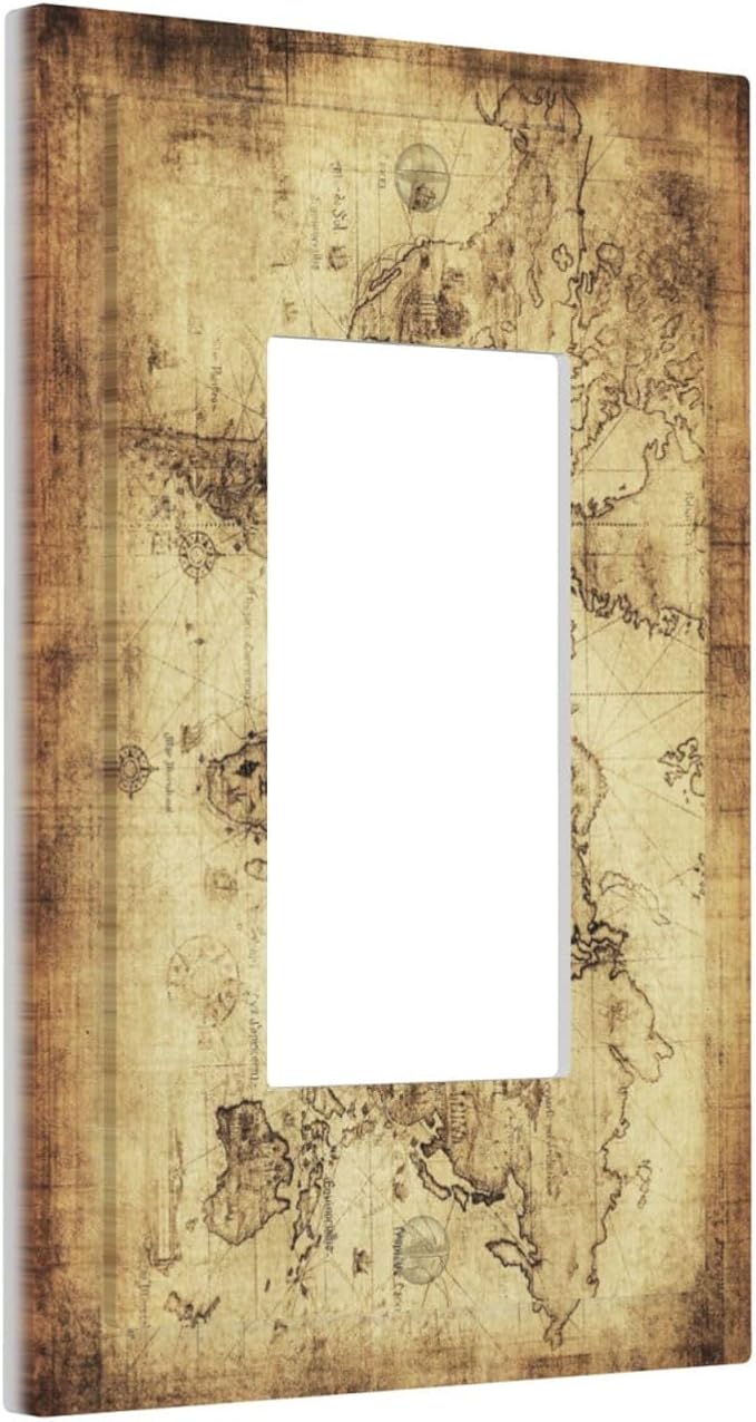 Old World Ocean Map 1 Gang Rocker/Decora Outlet Light Switch Wall Plate Cover Faceplate Decorative Switchplate Kitchen Home Bedroom Decorate