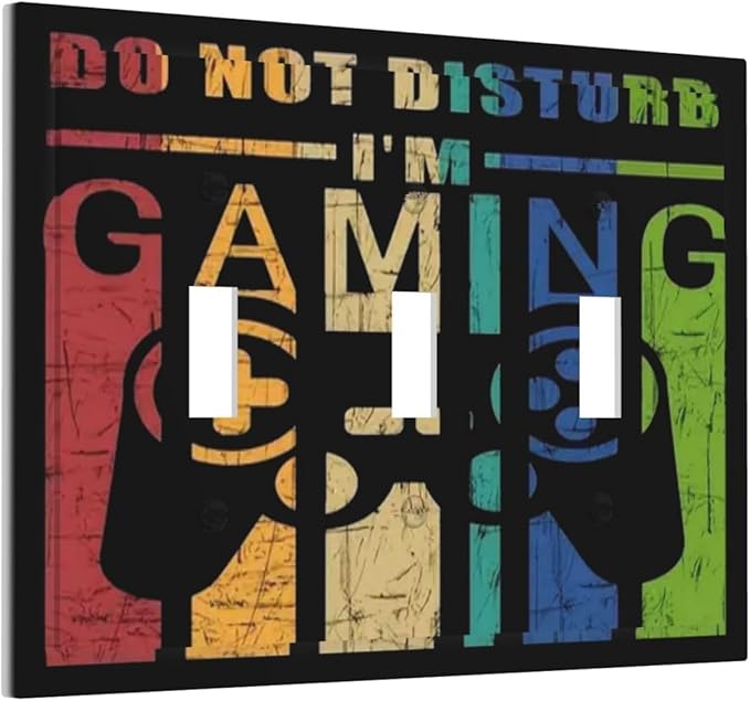 Funny Teen Boys Kids Game Videos Gaming Playing Gamer 3 Gang Light Switch Cover Decorative Triple Toggle Wall Plate Outlet Cover Electrical Faceplate Switchplate for Playroom Nursery Decorate