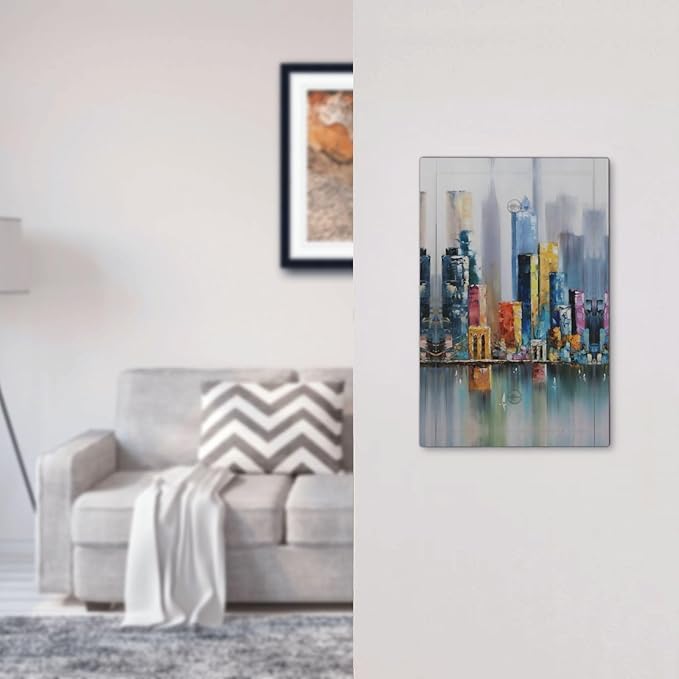Colorful Nyc Skyline Textured Modern Abstract Light Switch Cover Plate 1 Gang No Device Blank Electrical Wall Plates Faceplate Decorative Switch Plate Covers for Bedroom Living Room Decor
