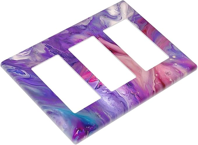 Liquid Marble Modern Abstract Texture Abstract Purple Paint Wall Art Light Switch Covers 3 Gang Rocker Decorative Triple Outlet Wall Plate Cover Switchplate Electrical Gfci for Office Living Room