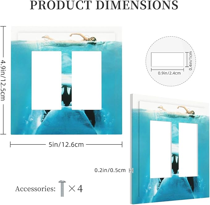 Beach Shark Oceanjaws Movie Vintage Look Decorative Outlet Covers 2 Gang Double GFCI Rocker Electrical Wall Panels Light Switch Cover Plate for Bathroom Kids Room Decor