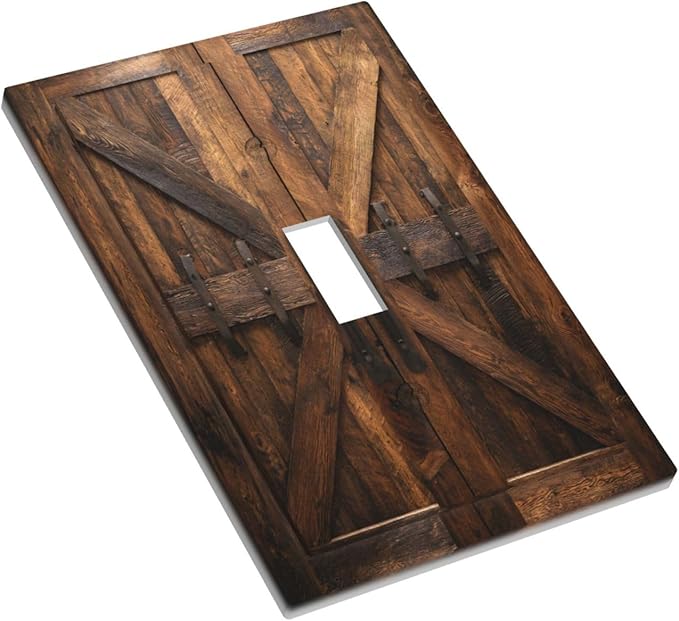 Decorative Light Switch Cover Plate Retro Brown Wood Barndoor 1 Gang Single Toggle Wall Plates for Electrical Outlet Covers Switch Plate Covers Faceplate for Farmhouse Home Decor