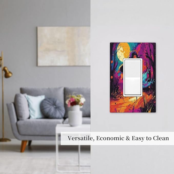 Decorative Outlet Covers Ghost Colorful Forest Moon Dead Tree 1 Gang Single Rocker Light Switch Cover Plate Wall Plates Gfci Faceplate For Nursery Kids Room Decor