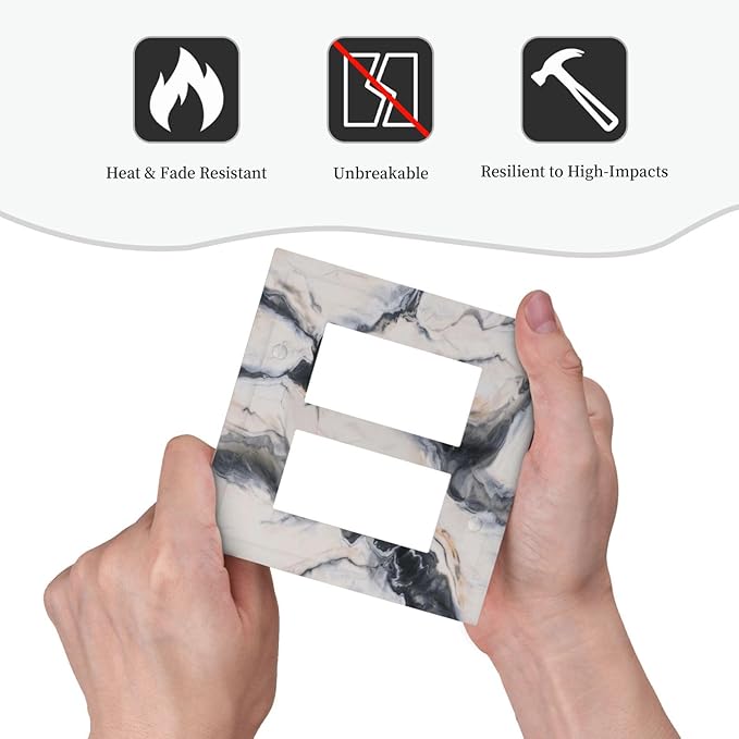 Abstract Marble Textured Modern Luxury Print Decorative Outlet Covers 2 Gang Double GFCI Rocker Electrical Wall Panels Light Switch Cover Plate for Bathroom Kitchen Decor