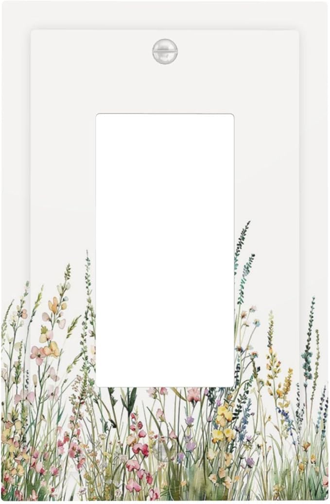 Decorative Outlet Covers Boho Wildflower Green Leaves Rustic Floral Botanical 1 Gang Single Rocker Light Switch Cover Plate Wall Plates GFCI Faceplate for Bedroom living Room Decor