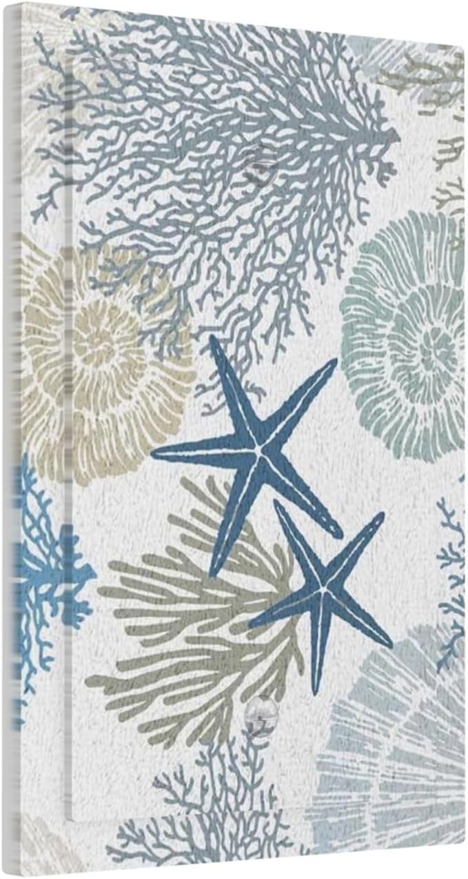Turquoise Tropical Nautical Ocean Beach 1 Gang No Blank Wallplate Unused Outlet Cover, Teal Blue Coastal Starfish Coral Seashell Hawaiian Single Device Blank Decorative Light Switch Face Wall Plate