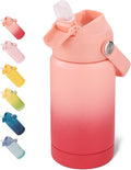 Fijinhom 12 oz Water Bottle, Kids Water Bottles for School, Toddler Cup with Straw & Handle, 304 Stainless Steel Insulated Water Bottle, Non-slip Silicone Base, BPA Free, Gradient Red