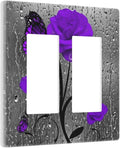 Purple Butterfly Rose Flower 2 Gang Double Rocker/Decor Light Switch Cover Decorative Outlet Wall Plate Electrical Faceplate For Girls Room Bedroom Decorate Screwless 4.7" x 4.6 Large Size