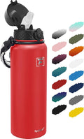 Fanhaw 40 oz Insulated Stainless Steel Water Bottle with Straw Lid, Leakproof Extra-Large Sports Bottle for Men & Women (Red)