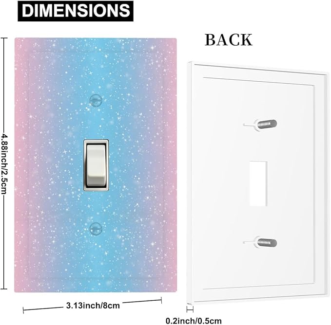 Pastel Galaxy 1-Gang Toggle Light Switch Plate, Pink & Blue Sparkle Dreamy Pastel Stars Decorative Wall Plate for Girls Room Decor