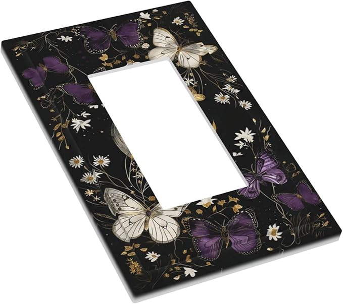 Decorative Outlet Covers Boho Crescent Moon Butterfly 1 Gang Single Rocker Light Switch Cover Plate GFCI Wall Plates Electrical Switch Plate Cover for Bedroom Home Decor