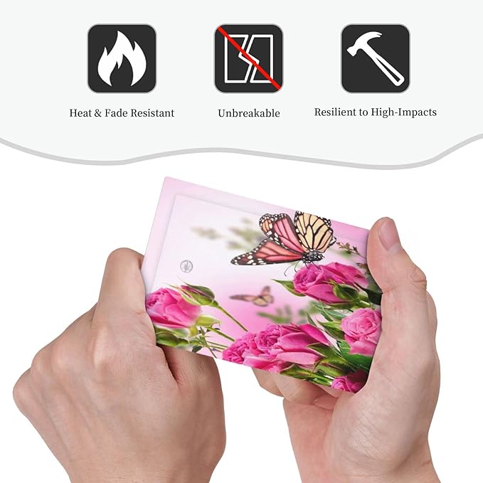 Pink Rose Light Switch Cover No Device Wall Plate Decorative 1 Gang Blank Faceplate Electrical Switchplate Spring Butterfly Floral Teen Girl Woman Valentine's Day Kitchen Bathroom Home Art Panel Decor