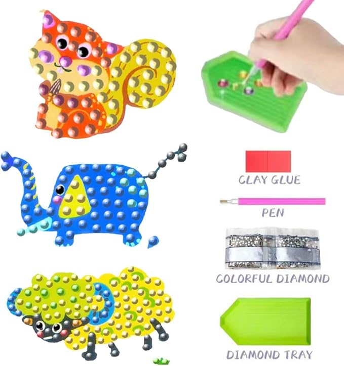 FONYANE Diamond Art Kits for Kids & Girls & Boys,Animal Stickers Jewelry Kits,Craft Kit for Kids Ages 4,5,6,7,8,9,10, Arts and Crafts Activity,Gem Art Kits Best Gifts for Grils Boy Birthday Party Toy