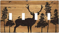 Elk Moose Forest Hunting Pyrography Art Wood Texture Print Light Switch Covers Quad Toggle Electrical Faceplate 4 Gang Wall Plate Decorative Switch Plates Cover for Farmhouse Bedroom Decor