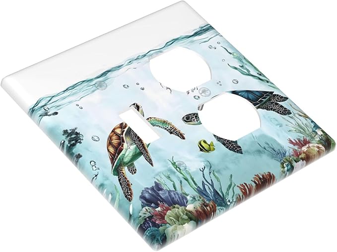 Sea Turtles Sea Coral Seaweed Ocean Jellyfish Wallplates 1 Toggle 1 Duplex Switch Plate Electrical GFCI Faceplate Decorative Light Switch Covers for Kids Room Bathroom Decor