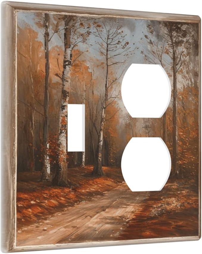 Decorative Art Light Switch Covers Maple Path 2 Gang Single Toggle Duplex Combination Electrical Faceplate Switchplate Wall Plate for Home Decor