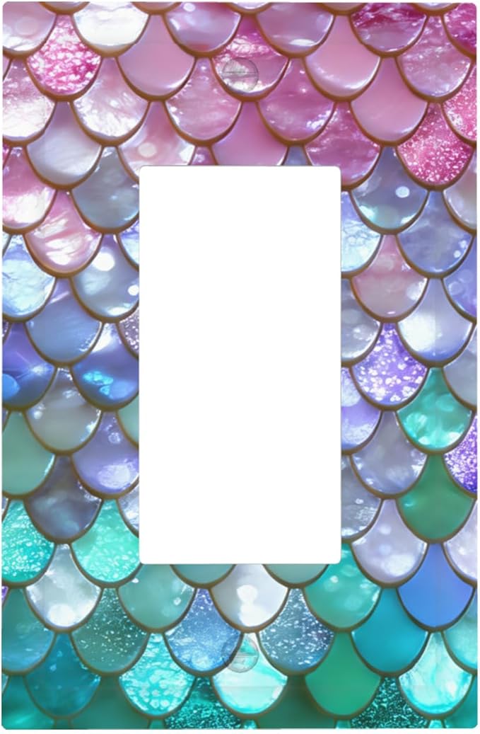 Iridescent Mermaid Scales Single Rocker Switch Cover - 1-Gang Standard US Size Magical Rainbow Mermaid Light Switch Covers for Girls Room Decor