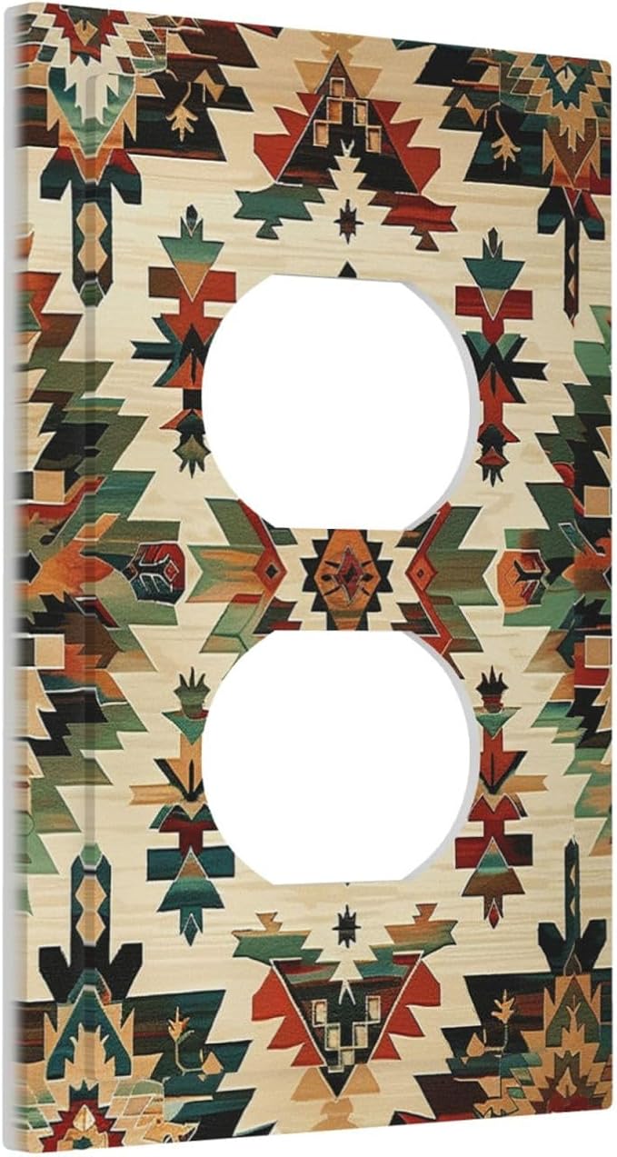 Outlet Covers Southwest Rustic American Indian Aztec Boho 1 Gang Duplex Light Switch Cover Decorative Switch Plates Electrical Receptacle Faceplate Wall Plate for Bed Room living Room