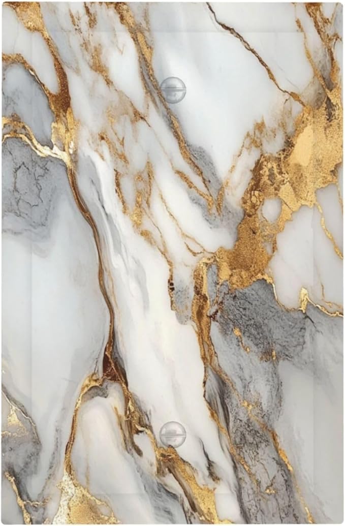 Light Switch Cover Plate White Gold Abstract Luxury Marble Patterns 1 Gang Blank No Device Decorative Outlet Covers Electrical Wall Plate Switchplate for Bathroom Home Decor