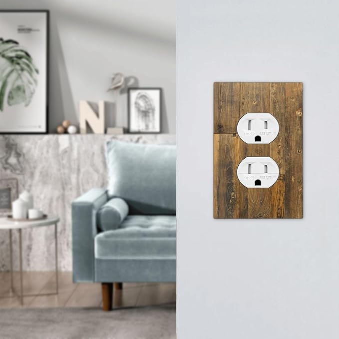 Brown Wood Vintage Rustic Old Board Outlet Covers 1 Gang Duplex Light Switch Cover Decorative Switch Plates Electrical Receptacle Faceplate Wall Plate for Farmhouse Home Decor
