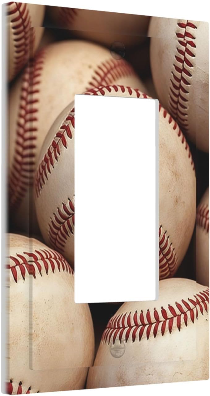 Vintage Baseball Single Rocker Switch Cover - 1-Gang Standard US Size Americana Baseball Light Switch Covers for Sports Fan Decor