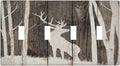 Vintage Wood Forest Deer Wildlife Animal Silhouette Light Switch Covers Quad Toggle Electrical Faceplate 4 Gang Wall Plate Decorative Switch Plates Cover for Farmhouse Home Decor