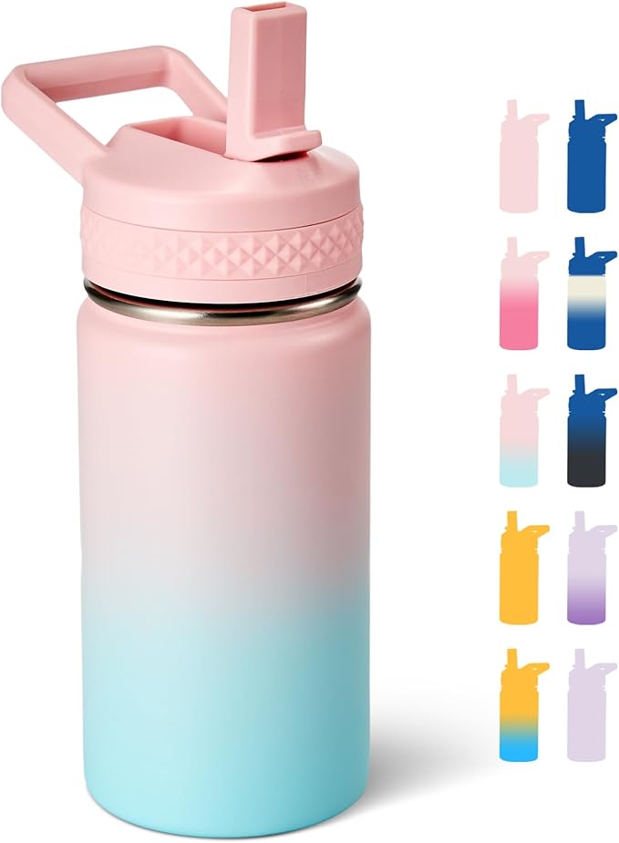 Fijinhom12 oz Kids Water Bottle, Toddler Water Bottle with Straw, Boys&Girls Bottle for School, 304 Stainless Steel Vacuum Insulated Bottle for Kids, BPA-Free, Leak-Proof, Bubble