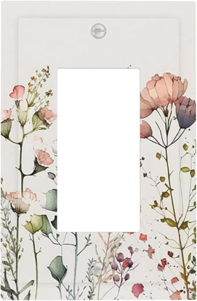 Beige Wild Flower Floral Blossom 1 Gang Decorator Light Switch Cover Single GFCI/Rocker Outlet Switch Wall Plate for Dimmer,USB Outlet Mid Size