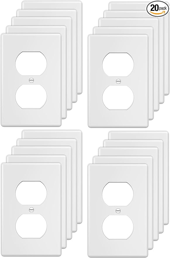 ZEFTV Duplex Wall Plates 1-Gang Switch Outlet Electrical Cover Plate Unbreakable Thermoplastic Faceplate for Light Receptacle Outlet Switch, White (20 Pack)