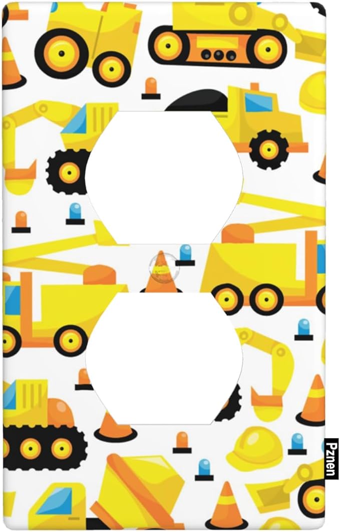 Construction Trucks Wall Plate Cover Construction Vehicles Nursery Outlet Covers 1-Gang Switch Plug Duplex Cover Home Bedroom Bathroom Kitchen