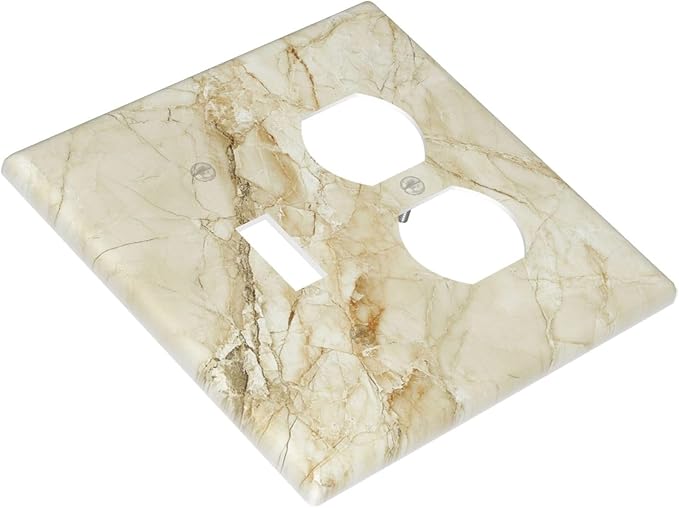Light Switch Cover Plate Creamy Beige Marble Abstract Minimalism 2 Gang Outlet Covers 1 Toggle 1 Duplex Socket Cover Wallplates Electrical Switch Plate Covers for Bathroom Home Decor
